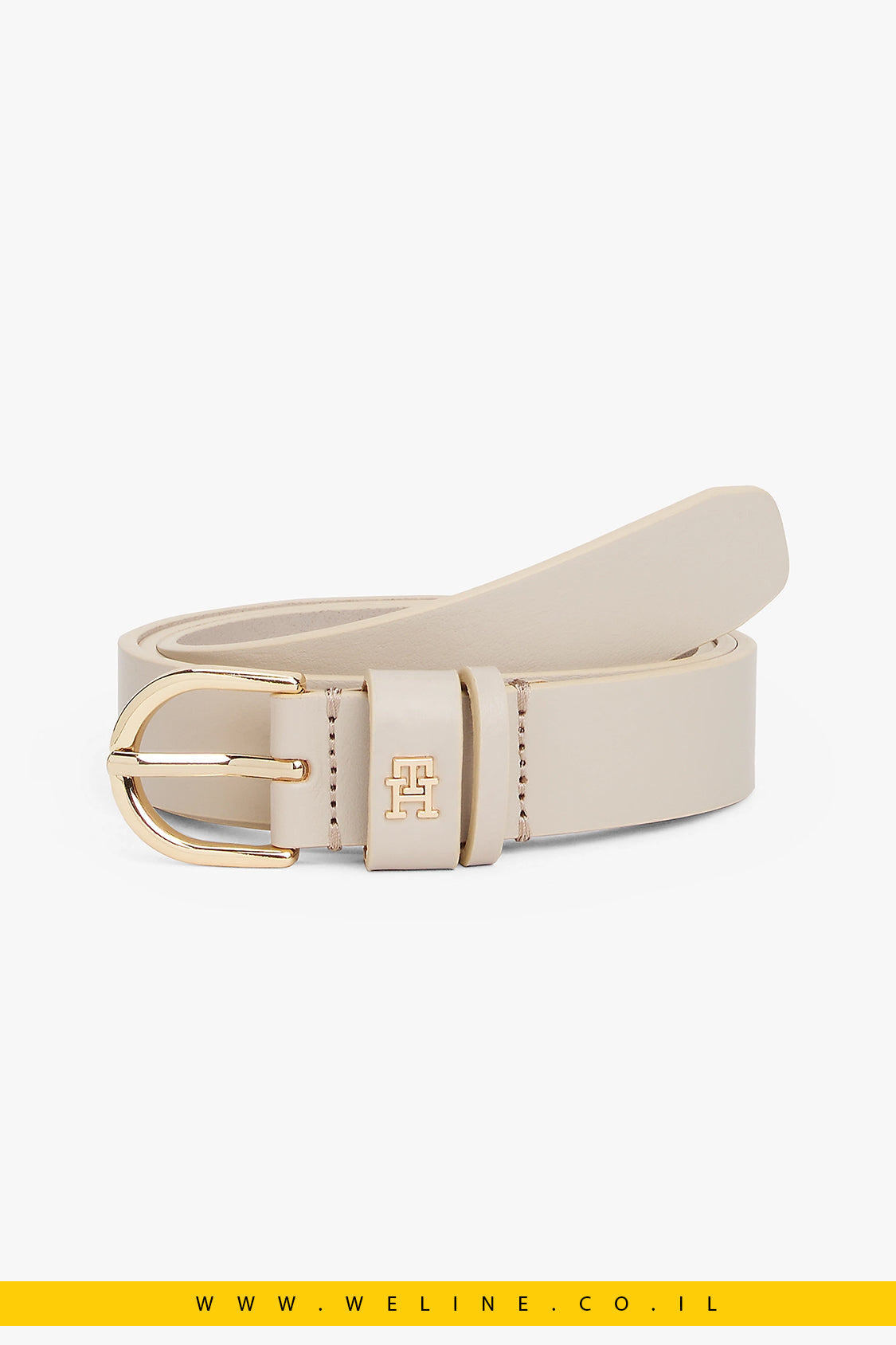 חגורת עור Tommy Hilfiger Essential TH Monogram Leather Belt – צבע בז’ קלאסי