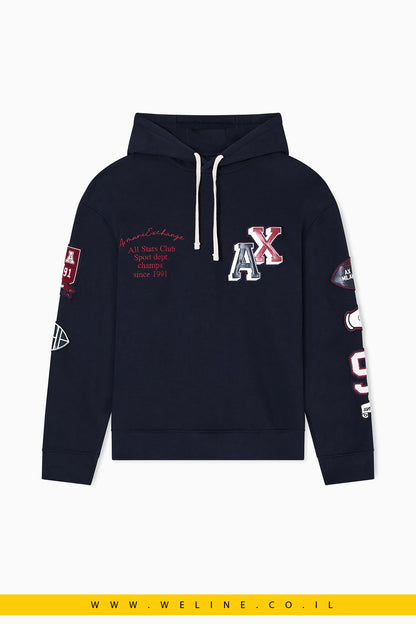 קפוצ'ון ספורטיבי מודפס לגברים Armani Exchange – עיצוב Oversized עם כתפיים שמוטות