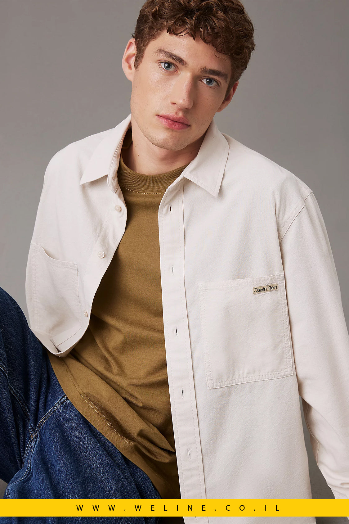 חולצת כותנה שמבריי Relaxed Fit לגברים Calvin Klein