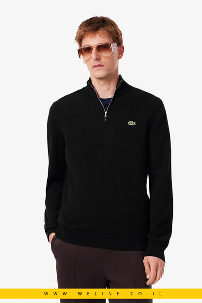 סוודר כותנה לגברים עם צווארון גבוה ורוכסן Lacoste