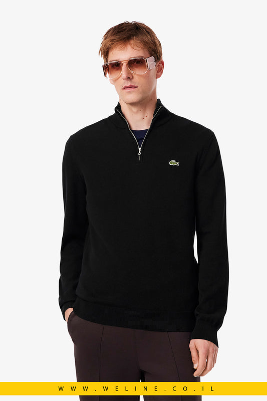סוודר כותנה לגברים עם צווארון גבוה ורוכסן Lacoste
