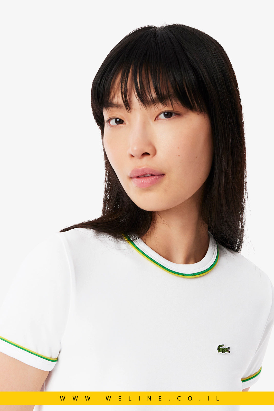 טי-שירט לנשים עם עיטורי קונטרסט – לבן – Lacoste