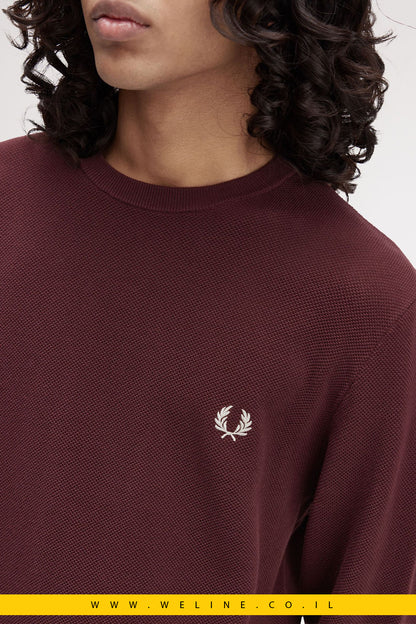 סריג כותנה בטקסטורת פיקה – Fred Perry Piqué Stitch Jumper (Oxblood)