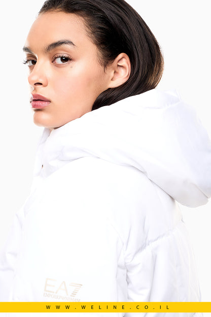 מעיל קווילט מרופד CALIDUM7 עם קפוצ'ון – לבן | EA7