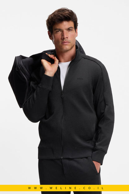 סווטשירט ז’קארד מרופד עם רוכסן SW_Mirror FZ – BOSS (שחור)