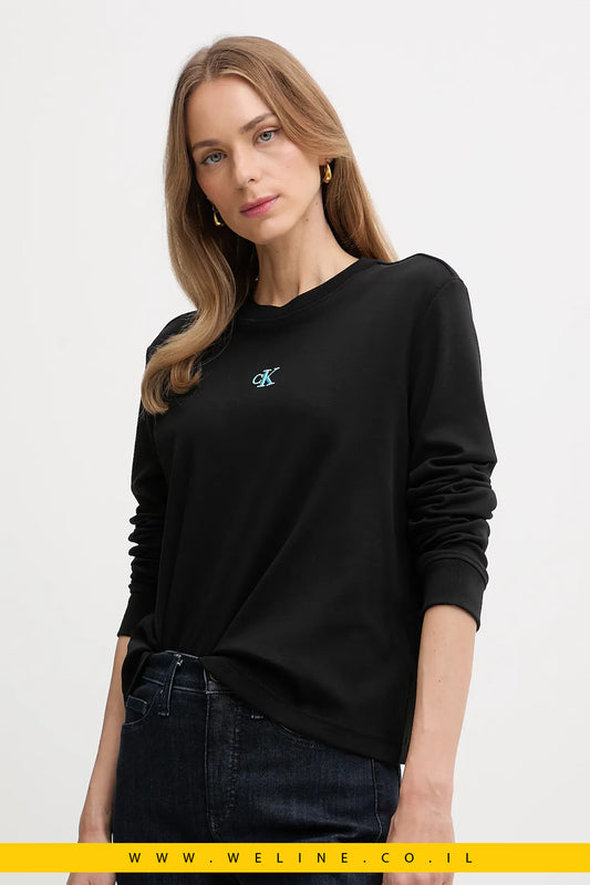 חולצת נשים Calvin Klein Ombre Logo – שרוול ארוך, גזרת Relaxed