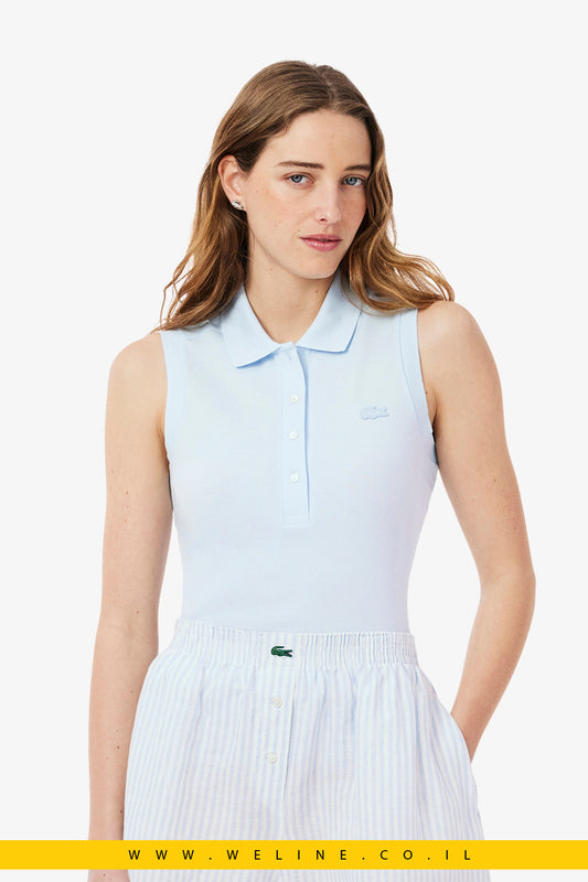 פולו לנשים ללא שרוולים בגזרת Slim – דגם L.12.D – כחול – Lacoste