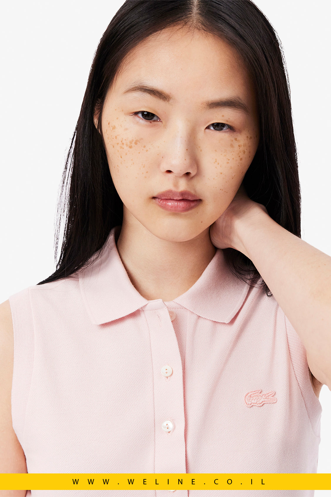 פולו לנשים ללא שרוולים בגזרת Slim – ורוד – Lacoste