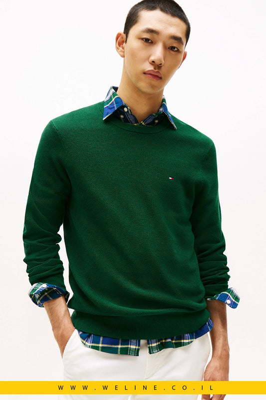 סוודר סריג גברים Tommy Hilfiger – טקסטורה מיוחדת, ירוק Ornamental