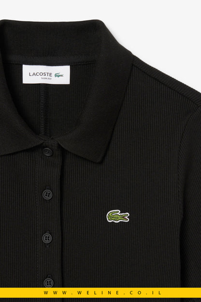 שמלת פולו ארוכה לנשים מבד כותנה ריב – Lacoste