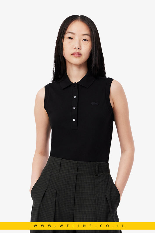 פולו לנשים ללא שרוולים בגזרת Slim – שחור – Lacoste