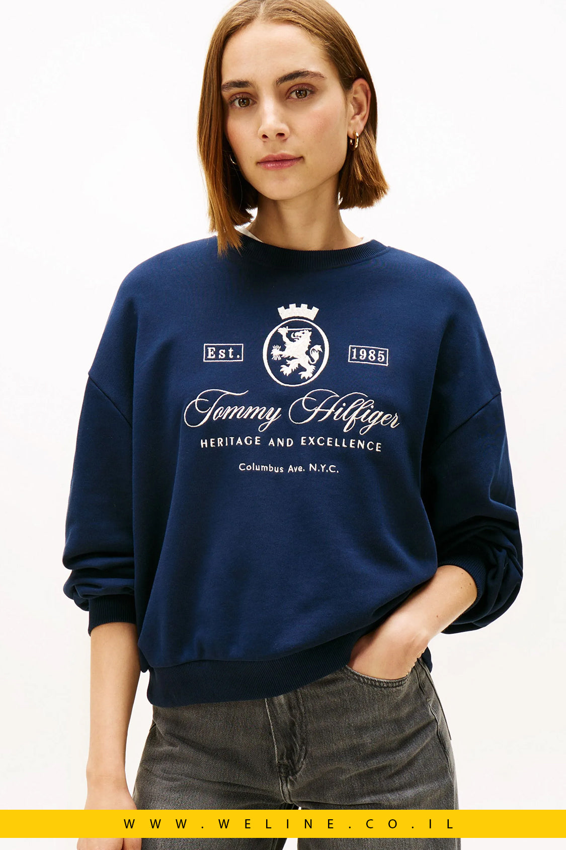 סווטשירט נשים Tommy Hilfiger – דגם Varsity Crest בצבע Navy