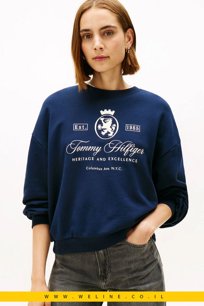 סווטשירט נשים Tommy Hilfiger – דגם Varsity Crest בצבע Navy