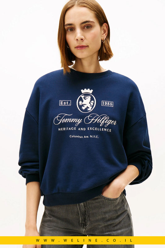 סווטשירט נשים Tommy Hilfiger – דגם Varsity Crest בצבע Navy