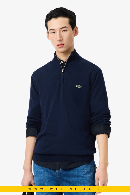 סוודר כותנה עם רוכסן וצווארון גבוהLacoste