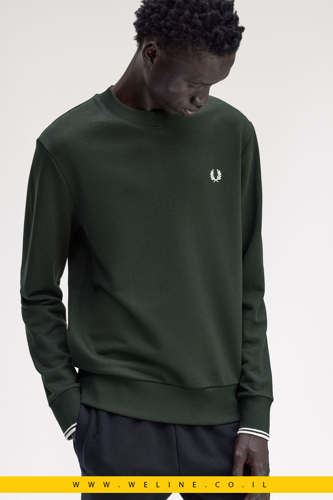 סווטשירט קלאסי צווארון עגול – Fred Perry Crew Neck Sweatshirt (Night Green)