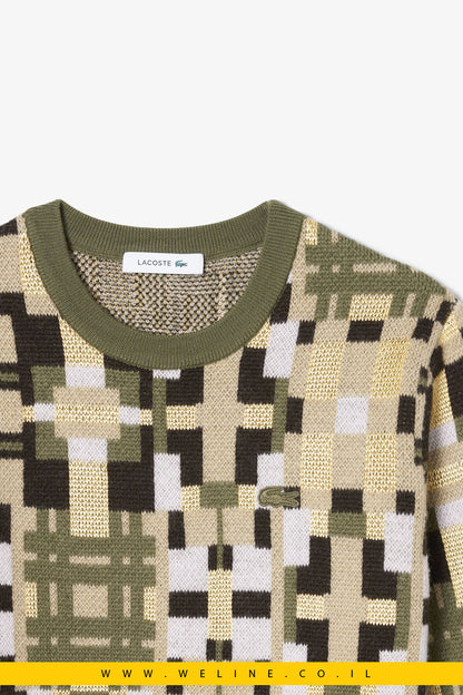 סוודר צמר ג’קארד גרפי עם צווארון עגול מבית Lacoste