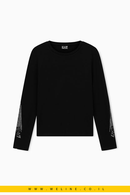 חולצת לוגו ארוכה עם מיקרו ניטים – EA7 Emporio Armani