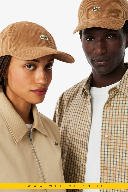 כובע יוניסקס מבד קורדרוי כותנה מבית Lacoste – חום