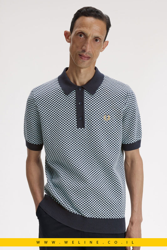 חולצת סריג גברים Fred Perry Chequerboard Knitted Shirt – צבע Dark Airforce
