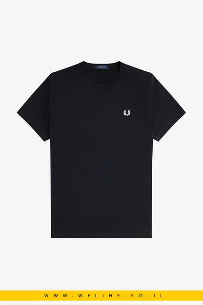 חולצת טי שחורה עם גרפיקה בהשראת טניס – Fred Perry