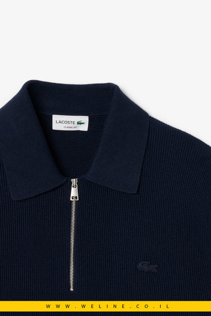 סוודר פולו חצי רוכסן מתערובת כותנה וצמר לגברים