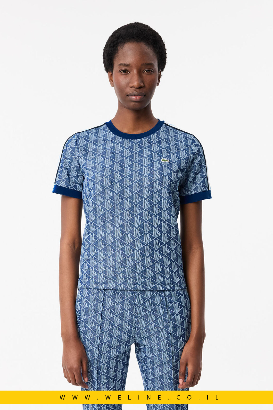 חולצת טי לנשים עם מונוגרמה סרוגה – גזרת Slim | Lacoste