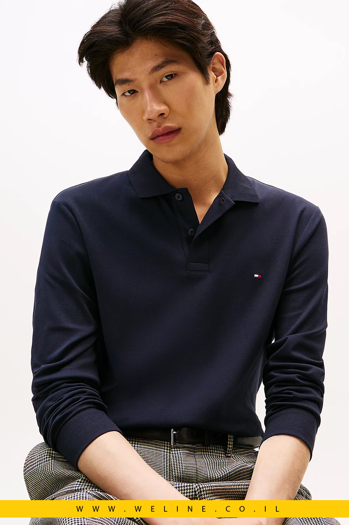 Tommy Hilfiger Regular Fit Long Sleeve Polo Shirt – חולצת פולו שרוול ארוך לגברים בצבע כחול