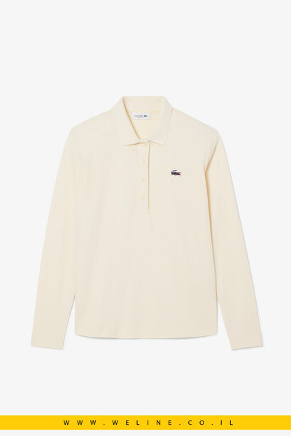פולו לנשים Lacoste עם קרוקודיל נוף – לבן שבור