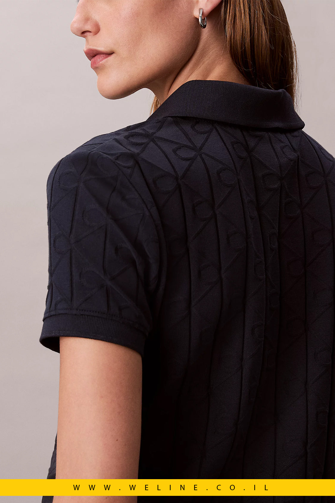 חולצת פולו נשים Calvin Klein Monogram Jacquard – כחול Dark Sapphire