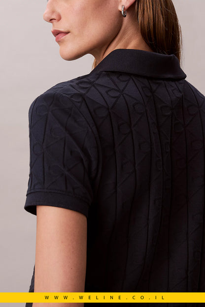 חולצת פולו נשים Calvin Klein Monogram Jacquard – כחול Dark Sapphire