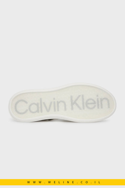 נעלי סניקרס לגבר Calvin Klein עם מונוגרם בצבע לבן