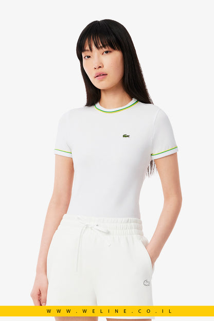 טי-שירט לנשים עם עיטורי קונטרסט – לבן – Lacoste