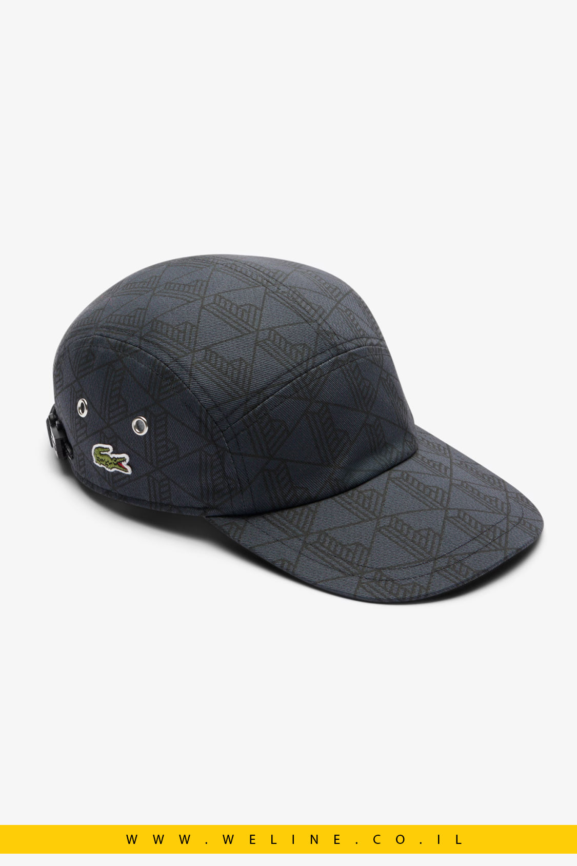 Lacoste כובע Jockey מודפס מטוויל כותנה – אפור כהה/שחור