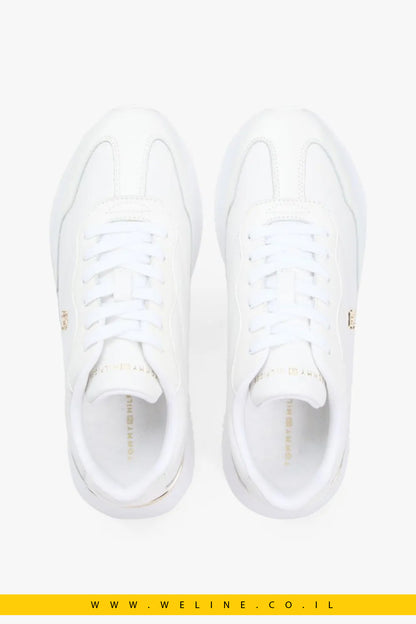 סניקרס עור לנשים Tommy Hilfiger Leather TH Monogram – צבע לבן