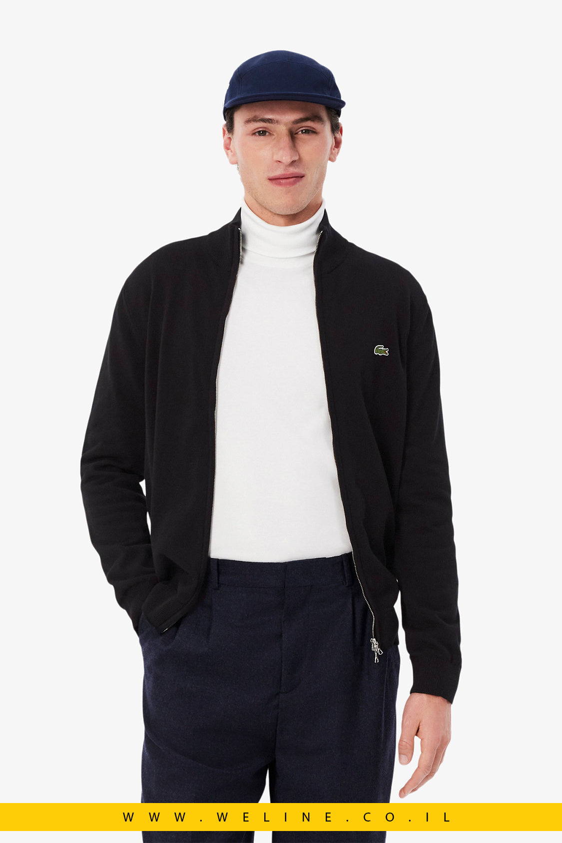 סוודר כותנה עם רוכסן וצווארון גבוה לגברים Lacoste