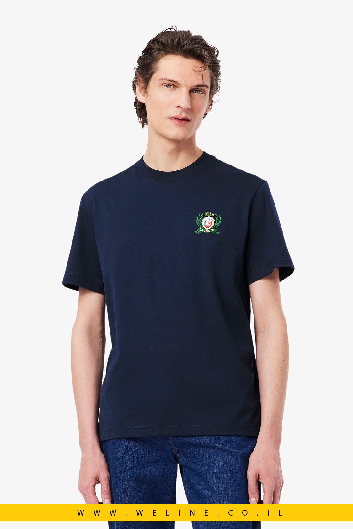 חולצת טי רקומה בעיצוב צרפתי לגברים מבית Lacoste – כחול