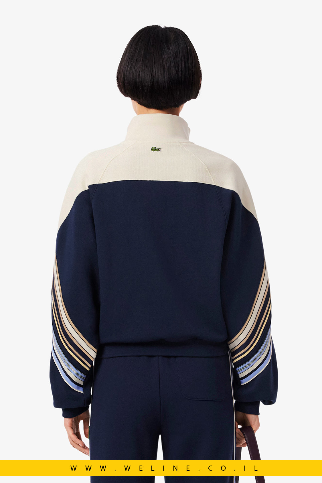 סווטשירט רוכסן Made in France מבית Lacoste – כחול נייבי / לבן