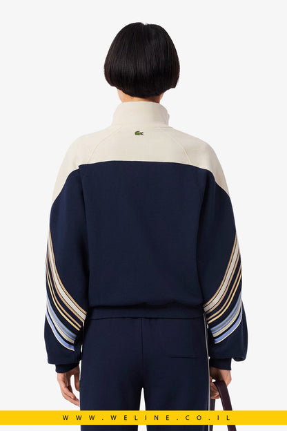 סווטשירט רוכסן Made in France מבית Lacoste – כחול נייבי / לבן