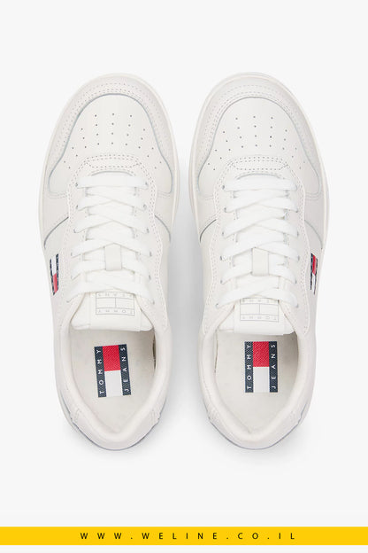 סניקרס עור לנשים לבן Tommy Jeans Greenwich Leather Contrast Heel – צבע