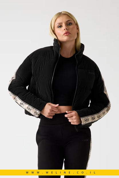 Guess – מעיל Puffer שחור עם צווארון גבוה