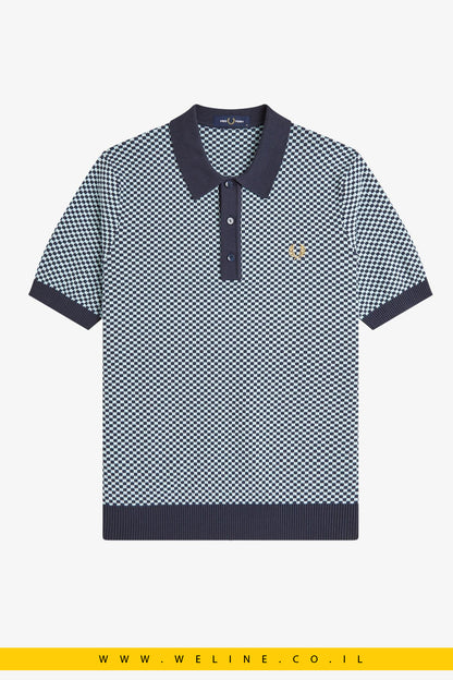 חולצת סריג גברים Fred Perry Chequerboard Knitted Shirt – צבע Dark Airforce
