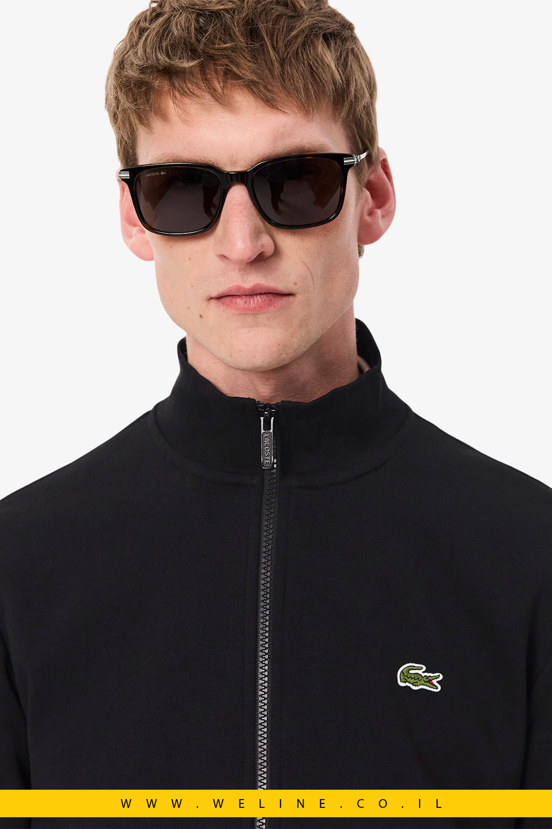 סווטשירט פליז עם רוכסן וצווארון גבוה לגברים Lacoste