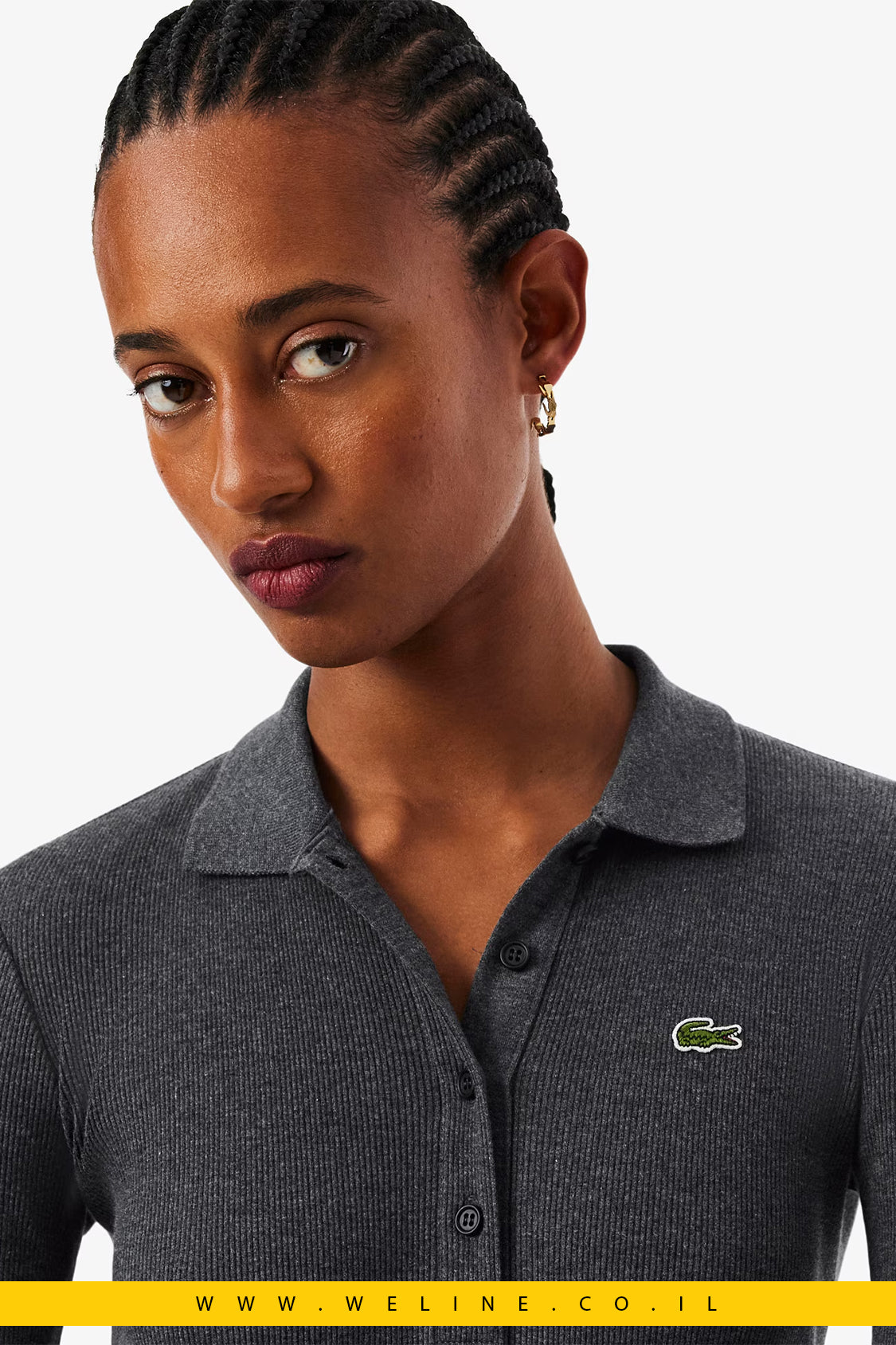 שמלת פולו כותנה ריב Slim Fit לנשים מבית Lacoste