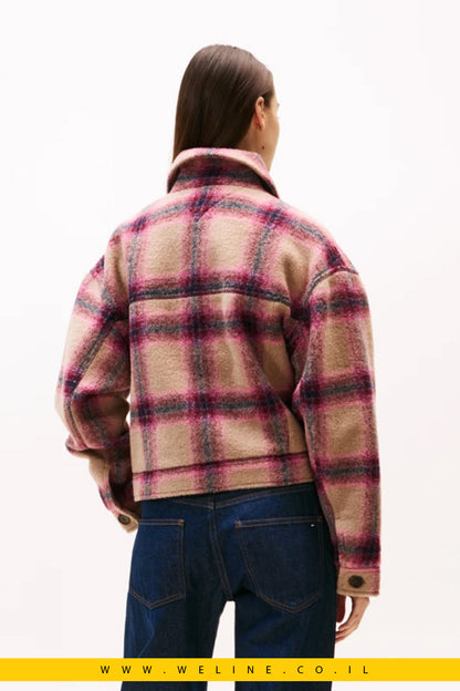 ג׳קט טרקר לנשים Tommy Jeans מצמר משולב עם לוגו – משבצות ורוד Mystic Pink