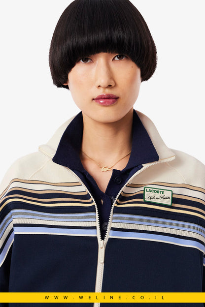 סווטשירט רוכסן Made in France מבית Lacoste – כחול נייבי / לבן