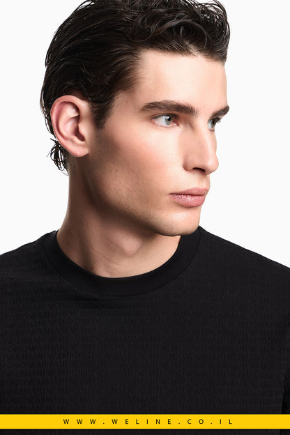 טי שירט ג'רזי מכותנה ג'קארד עם כיתוב Essential emporio-armani