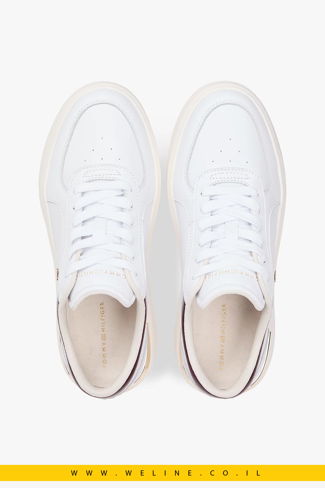 נעלי סניקרס פלטפורמה לנשים Tommy Hilfiger Metallic Heel Leather – צבע לבן/Marzemino