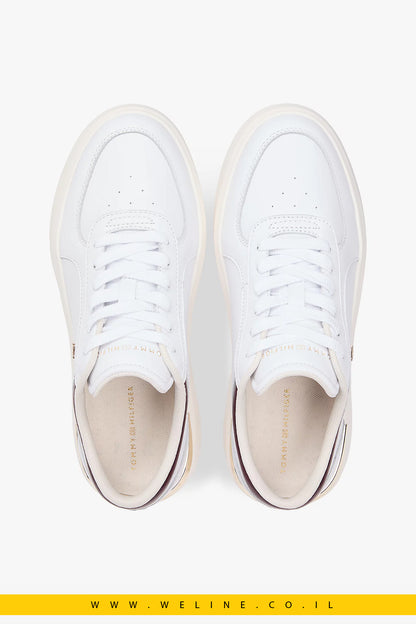 נעלי סניקרס פלטפורמה לנשים Tommy Hilfiger Metallic Heel Leather – צבע לבן/Marzemino