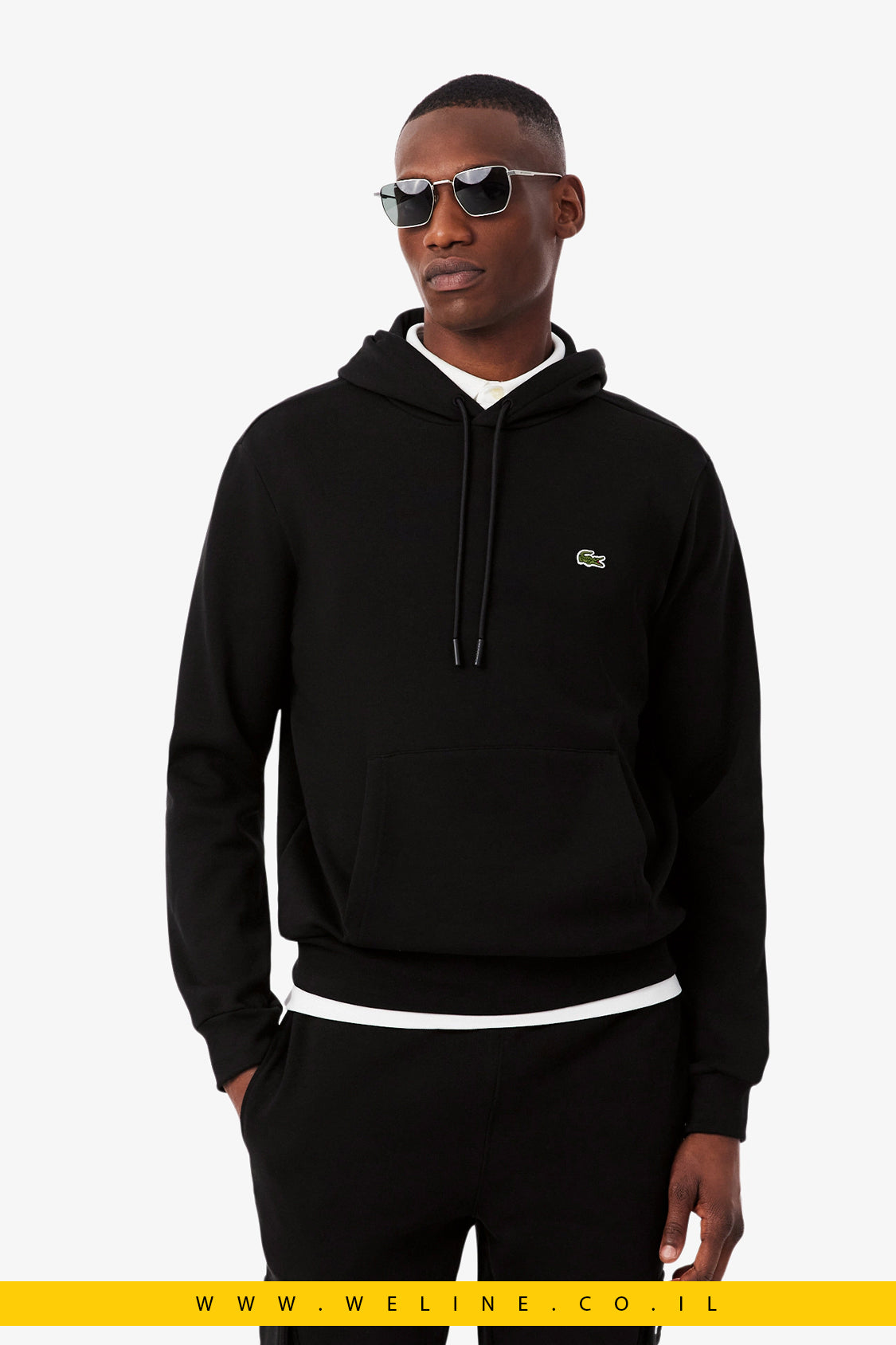 קפוצ’ון שחור פליס לגברים – Lacoste